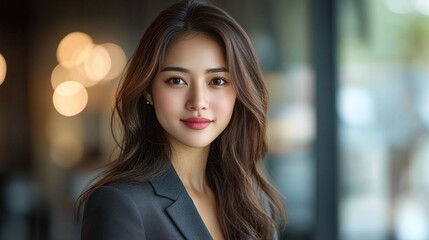Fototapeta premium Asian professional consultant woman with a confident demeanor, wearing business attire that highlights her expertise, communication skills, and dedication to client success