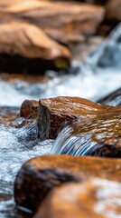 small stream deep running rocks interconnections details macro closeup imagery young cottage hippie naturalist hydration riffle