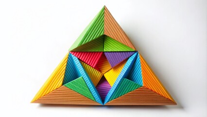 Geometric cardboard triangle on a white background showcasing unique shapes and textures in design