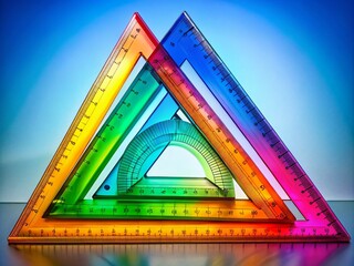 Geometric Representation of a Scalene Angle with Colorful Rulers and a Clear Background for Education