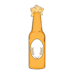 Beer bottle with foam overflowing and wheat design, Vector