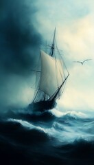 sailboat sailing stormy day flying dutchman trailing white vapor break stunningly mysterious gentle mists sculls