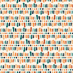 Colorful Dashes and Dots Abstract Geometric Tribal Seamless Vector Repeat Pattern
