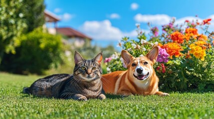 dog and flowers