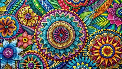 Intricate and Colorful Zentangle Art Design with Diverse Patterns and Shapes for Creative Inspiration