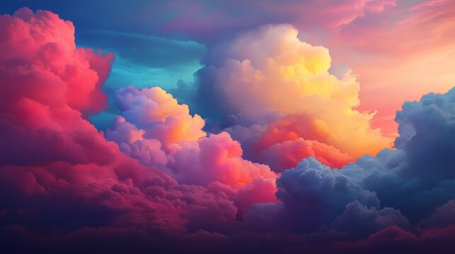 A vibrant sunset sky filled with colorful clouds, creating a serene and peaceful atmosphere, perfect for nature lovers.