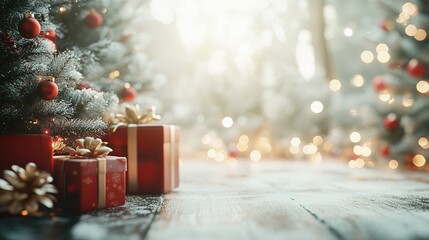 A Christmas tree with red and gold ornaments