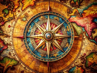 Obraz premium Intricate Compass Rose Design Featuring Cardinal Directions on a Vintage Style Background
