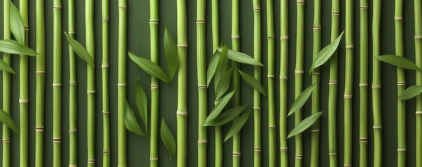 Obraz premium A striking, 3D rendering of aerial view bamboo wall shelves in a serene setting Bamboo details must be crisp and realistic with seamless integration
