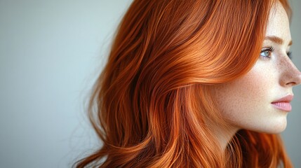 Obraz premium portrait of a beautiful woman with glowing copper hair and a radiant shine highlighting her unique style and captivating presence in an isolated setting