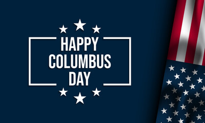 Columbus Day with American flag on blue background.
