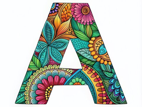 Intricate Letter A Zentangle Design for Creative Art, Coloring Pages, and Graphic Projects