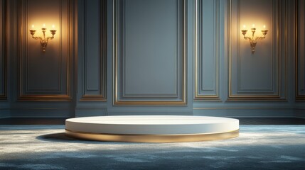 3D scene with white podium and luxury backdrop for advertising and product promotion.