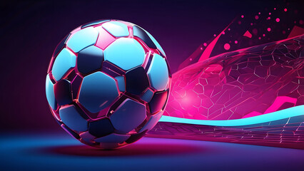 Fototapeta premium Neon Glow Football Championship, Abstract Soccer Ball on a Neon Background