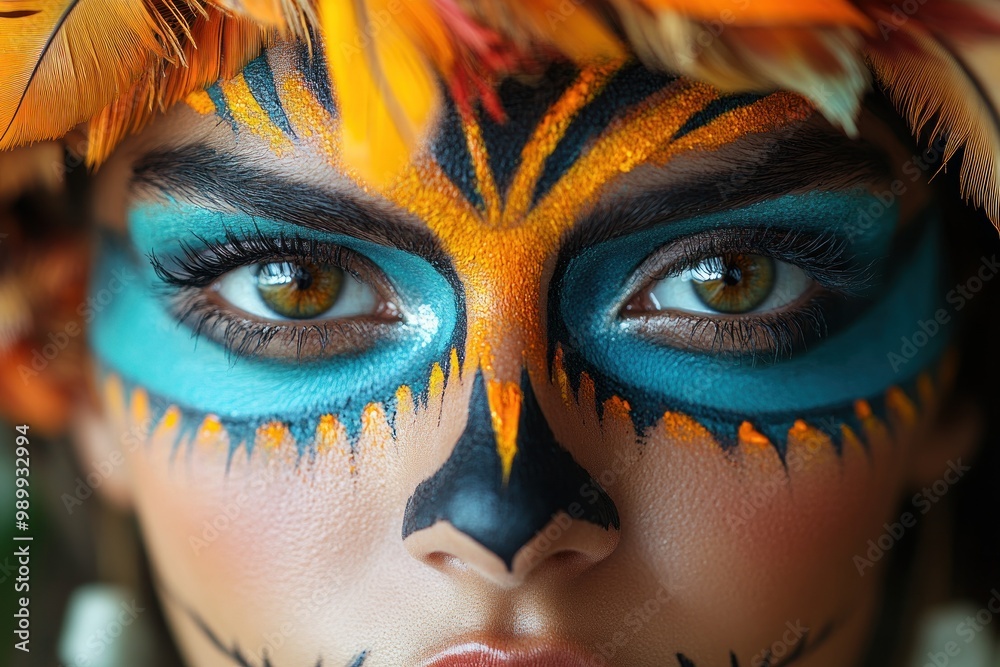 Canvas Prints Close-up Portrait of a Woman with Colorful Face Paint