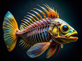 Fototapeta premium Intricate Skeleton of a Fish Displayed on a Dark Background for Scientific and Artistic Purposes