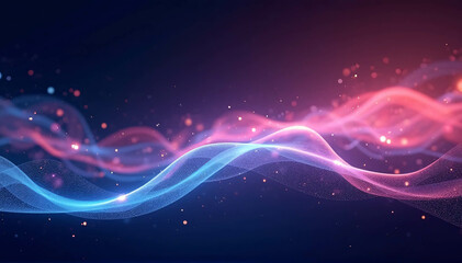 Fototapeta premium Particle wave of abstract gradient hologram in motion. Background technology of digital wallpaper 