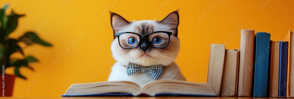 Poster A Cat with Glasses Reading a Book