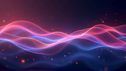 Obraz premium Particle wave of abstract gradient hologram in motion. Background technology of digital wallpaper 
