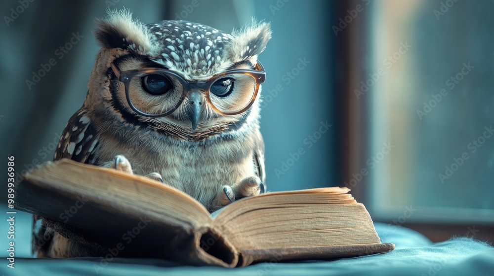 Sticker Owl Reading a Book