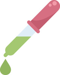 Chemical dropper dripping green liquid icon illustration featuring a pink and white dropper with green liquid