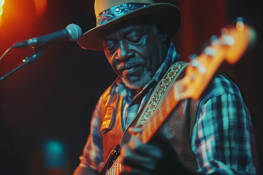 Beaver Blues Musician on Stage with a Slide Guitar, Delivering Soulful and Gritty Tunes to the Audience