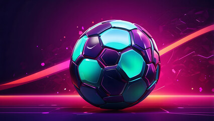 Naklejka premium Neon Glow Football Championship, Abstract Soccer Ball on a Neon Background