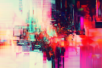 Colorful Pixelated Digital Art with Glitch Patterns, Creating a Captivating and Dynamic Visual Experience