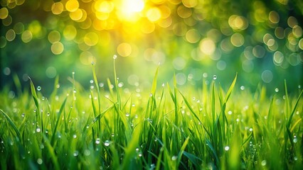 Obraz premium Lush Green Grass with Beautiful Bokeh Effect Creating a Serene and Dreamy Natural Background