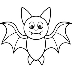 Cute Cartoon Bat for Coloring Book: A friendly and adorable bat with big eyes and a toothy grin, ready to be brought to life with color. Perfect for kids coloring pages, Halloween crafts, or any spook