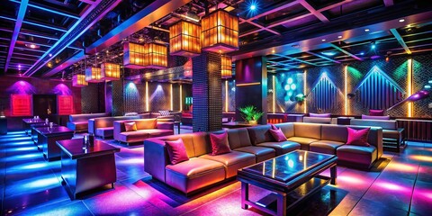 Luxurious Club VIP Area with Stylish Seating, Ambient Lighting, and Exclusive Atmosphere for Guests