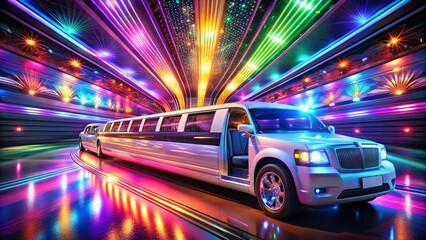 Fototapeta premium Luxurious Party Limo Ready for Celebration with Vibrant Lights and Stylish Interior Setting