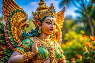 Fototapeta premium Majestic Angle Statue with Intricate Details and Graceful Pose Captured in Soft Natural Lighting