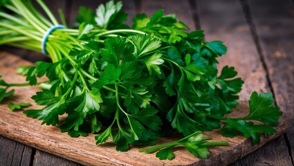 Fresh parsley bunch with vibrant green hue closeup
