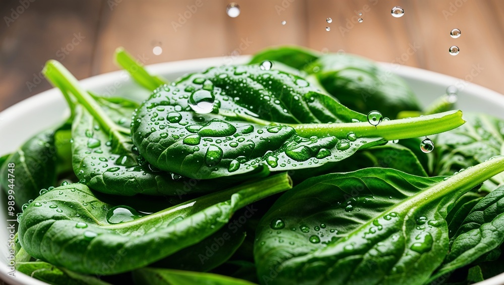 Canvas Prints Fresh spinach with crisp water droplets closeup