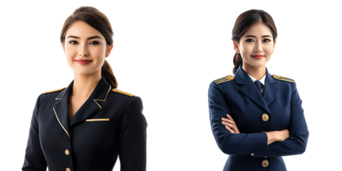 professional cabin crew member in stylish uniform, exuding confidence and approachability. image captures essence of aviation service and dedication