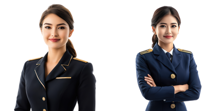 professional cabin crew member in stylish uniform, exuding confidence and approachability. image captures essence of aviation service and dedication