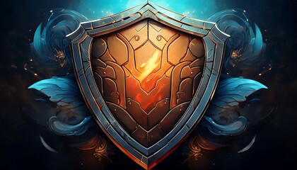 Fototapeta premium A majestic, glowing shield with intricate designs, surrounded by ethereal elements, symbolizing protection and strength.