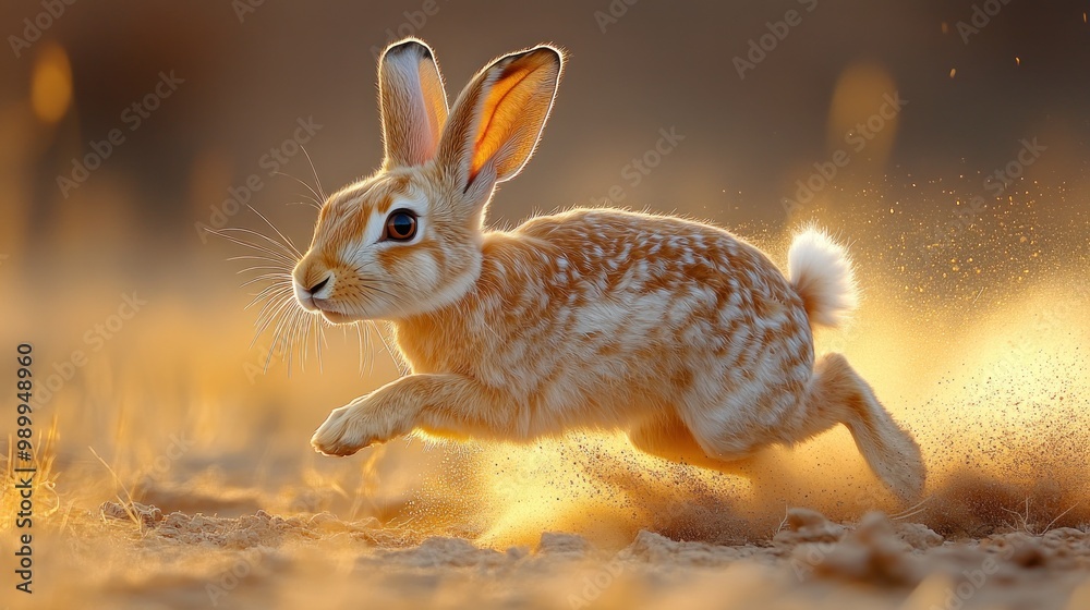 Wall mural Running Bunny in Golden Light