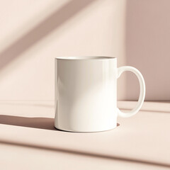 A white coffee mug on a pink surface