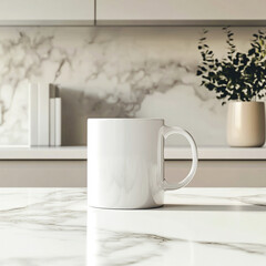 White coffee mug mockup on marble counter