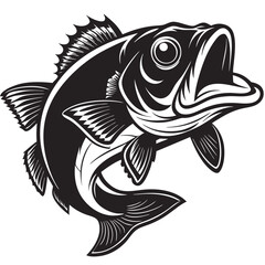 Largemouth bass fish silhouette vector on a white background