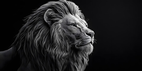 Regal black and white lion portrait