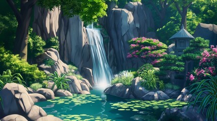 anime background of the waterfall