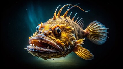 Fototapeta premium Mysterious Anglerfish in the Dark Depths of the Ocean Captured in Stunning Underwater Photography