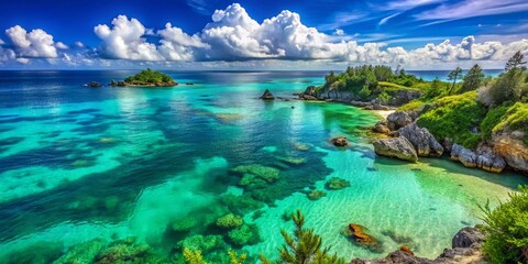 Fototapeta premium Mysterious Bermuda Triangle Waters Near Mexico with Vibrant Blue Ocean and Scenic Coastal Views