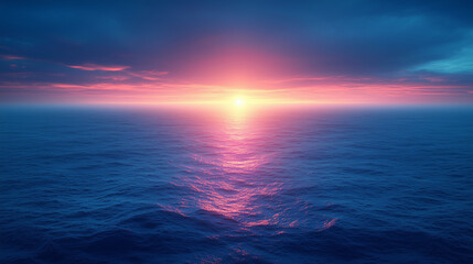 Fototapeta premium Beautiful sunset over the endless sea or ocean in blue and purple and pink colors with space for text
