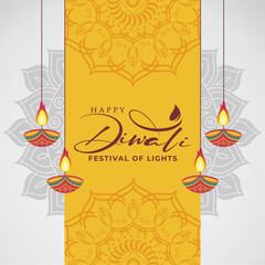 Happy Diwali Celebration 2024 Greeting Background. Diwali Festival Of Lights Banner with Diya Vector Illustration. Happy Diwali Social Media Post Template.