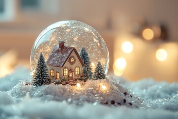Snow globe with houses and lights