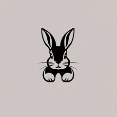 Fototapeta premium A minimalist black and white illustration of a rabbit showcasing its elongated ears and whiskers against a neutral background